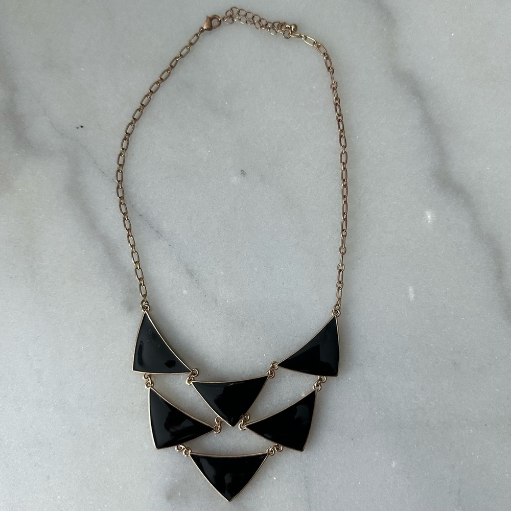 Black & Goldtone Triangle Pyrmaid Statement Necklace